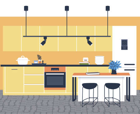 contemporary kitchen interior empty no people house room modern apartment design flat vector illustrationのイラスト素材