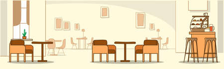modern cafe interior empty no people cafeteria with furniture sketch doodle horizontal banner vector illustrationのイラスト素材