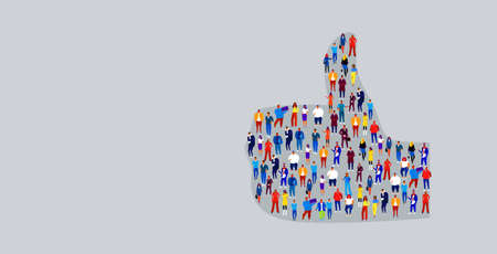 big crowd of businesspeople in thumb up like shape business people standing together feedback social...