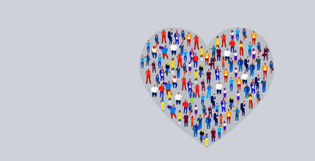 big crowd of businesspeople in heart shape business people standing together feedback social media community concept horizontal vector illustrationのイラスト素材