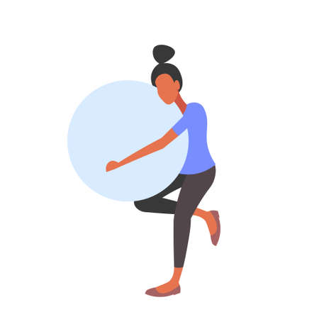 pregnant woman holding gymnastic ball girl doing exercises with fitball working out fitness pregnancy healthy lifestyle concept full length flat vector illustrationのイラスト素材