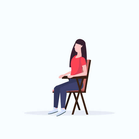 woman hiker sitting in folding chair hiking camping concept traveler on hike full length white background flat vector illustrationのイラスト素材