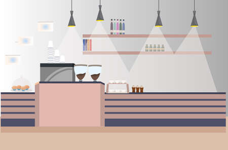 modern cafe empty no people restaurant coffee shop interior flat horizontal vector illustrationのイラスト素材
