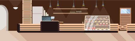 modern fast food restaurant empty no people express cafe interior flat horizontal vector illustrationのイラスト素材