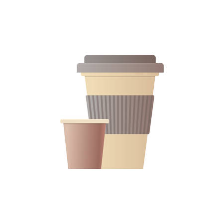 paper disposable cup for beverage with lid flat white background vector illustrationのイラスト素材