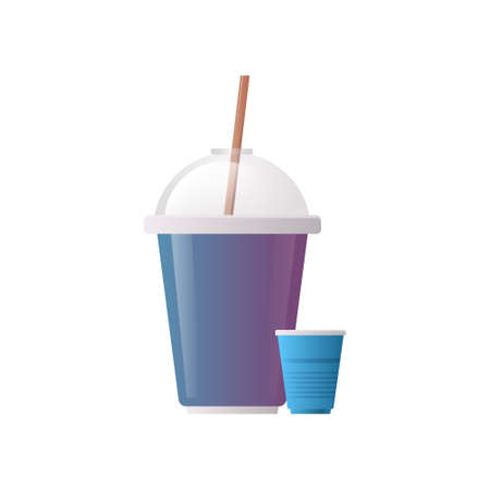 plastic disposable cup for beverage with sphere dome cap and straw flat white background vector illustrationのイラスト素材