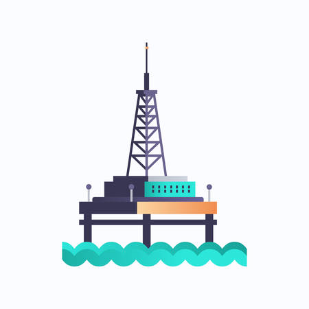 sea platform icon industrial offshore rig drilling facility power station environment and energy element oil industry concept white background flat vector illustrationのイラスト素材