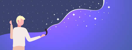 man holding VR controller or joystick guy experiencing virtual reality position tracking device digital technology concept flat portrait horizontal vector illustrationのイラスト素材