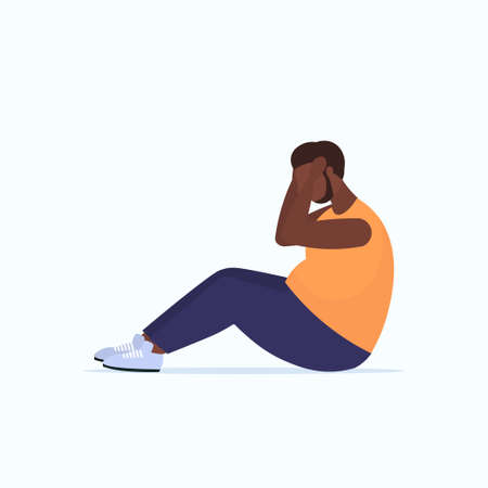 fat obese man doing sit-ups press abdominal exercises african american guy training workout weight loss concept flat full length white background vector illustrationのイラスト素材
