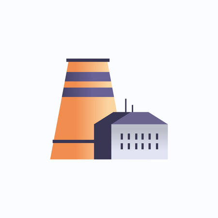 factory building icon industrial plant with pipes and chimney power station environment and energy element oil industry concept white background flat vector illustrationのイラスト素材
