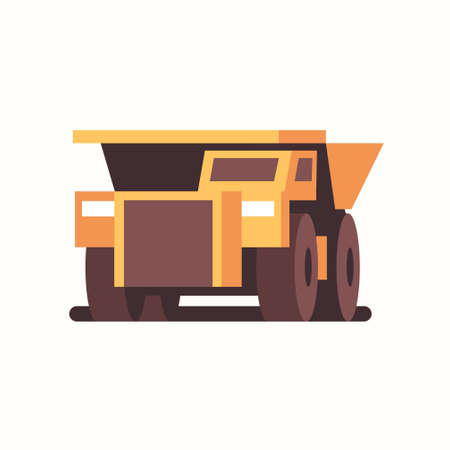 heavy yellow dumper truck industrial machine coal mine production professional equipment mining transport concept flat front view horizontal vector illustrationのイラスト素材