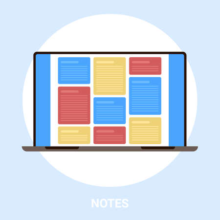 laptop screen with colorful notes computer application user interface development organizer reminder...