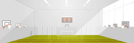 college or school gym empty no people modern sport hall complex interior flat horizontal vector illustrationのイラスト素材