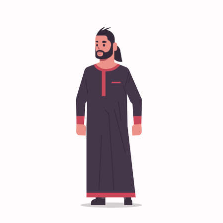 arabic businessman standing pose arab man wearing traditional clothes arabian male cartoon character full length flat white background vector illustrationのイラスト素材