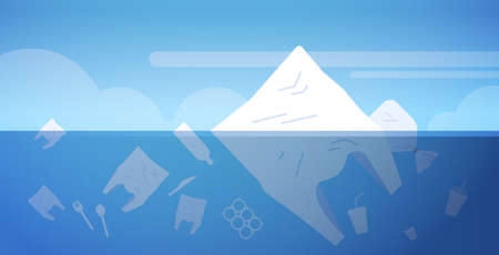 environmental problem of plastic rubbish pollution in ocean save the earth concept bags and other...