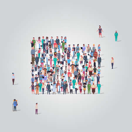 big people group standing together in folder briefcase shape crowd of different occupation employees business concept full length vector illustrationのイラスト素材