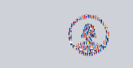 businesspeople crowd gathering in female profile avatar shape different business people group...