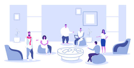 businesspeople discussing new project during conference meeting business people creative team office workers teamwork briefing concept sketch doodle horizontal full length vector illustrationのイラスト素材