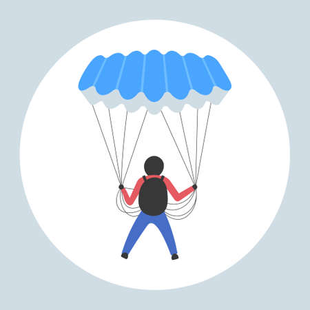 skydiver flying with parachute extreme activity parachuting sport concept rear view flat full length vector illustrationのイラスト素材