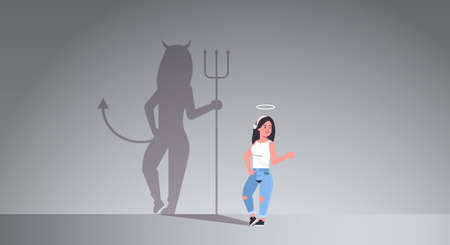 girl with nimbus choosing between good and evil shadow of devil imagination aspiration concept...
