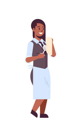 professional waitress polishing wine glass with towel african american woman restaurant worker in uniform flat full length white background vertical vector illustrationのイラスト素材