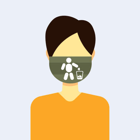 man wearing protective face mask with human putting rubbish into trash bin environment protection recycling concept guy profile avatar male cartoon character portrait flat vector illustrationのイラスト素材