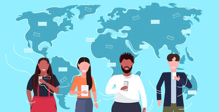 people using smartphones mobile messenger application chatting online communication concept mix race...