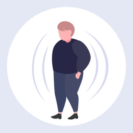 fat obese man with big belly overweight guy standing pose obesity concept flat full length vector illustrationのイラスト素材