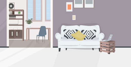 stylish home modern living room interior empty no people apartment with furniture flat horizontal vector illustrationのイラスト素材