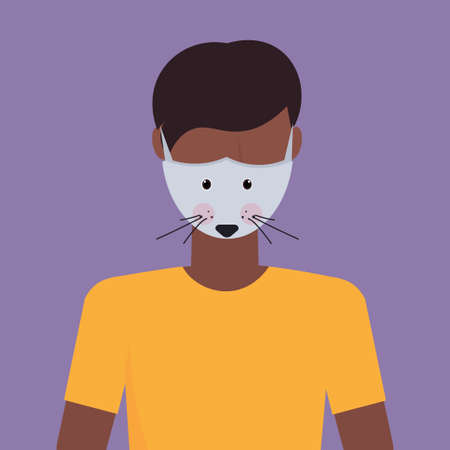 man wearing protective mask with mouse face smog air pollution virus protection concept african american guy profile avatar male cartoon character portrait flat vector illustrationのイラスト素材