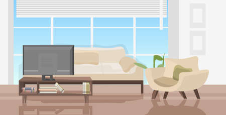 modern living room with furniture contemporary hoe apartment interior horizontal vector illustrationのイラスト素材