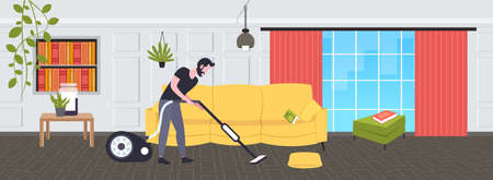 A cartoon man is using a vacuum cleaner A cartoon man is using a vacuum cleaner