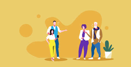 people discussing during meeting two couples having conversation communication concept sketch full...
