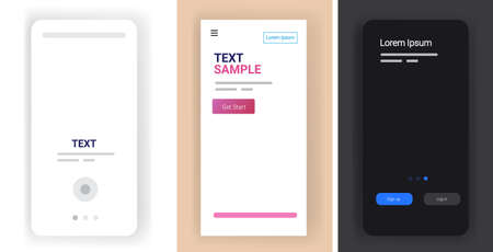 different mobile app screens set horizontal copy space vector illustration