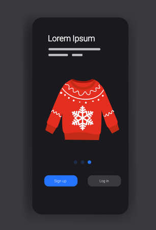 knitted sweater merry christmas happy new year holiday celebration concept smartphone screen online mobile app vertical vector illustrationのイラスト素材