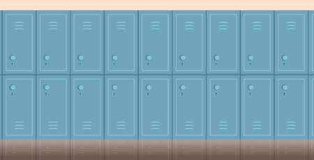 empty school corridor interior with row of lockers horizontal flat vector illustrationのイラスト素材