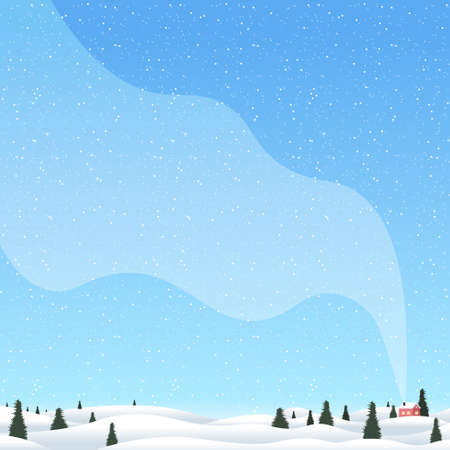 christmas winter countryside landscape with pines and house postcard merry xmas happy new year holiday celebration greeting card vector illustrationのイラスト素材