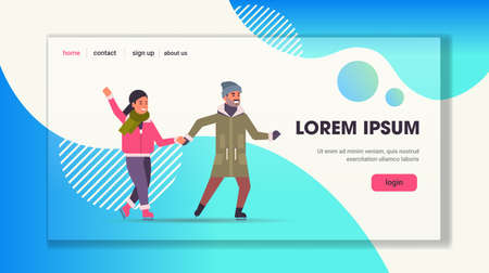 couple skating on ice rink winter sport activity recreation at holidays concept man and woman spending time together full length horizontal copy space vector illustrationのイラスト素材