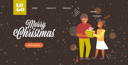 father giving gift present box to daughter merry christmas happy new year winter holidays celebration concept greeting card horizontal full length vector illustrationのイラスト素材