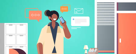 businessman talking on mobile phone african american businessman chat bubble speech communication...