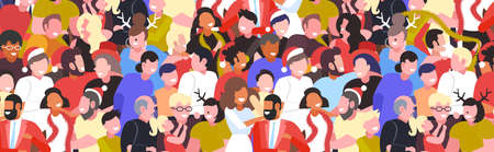people celebrating merry christmas happy new year party winter holidays concept mix race men women...