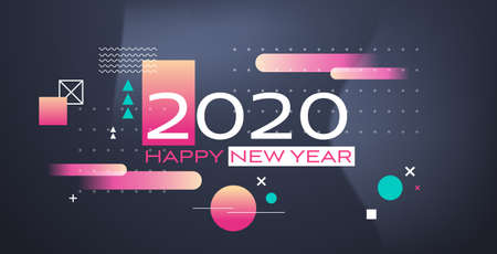 2020 happy new year merry christmas poster holiday celebration concept greeting card flat horizontal...