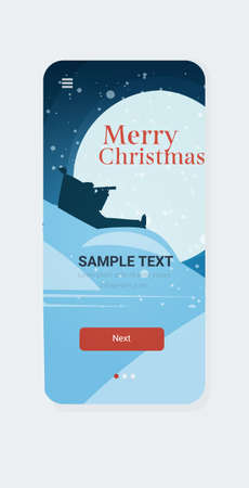 santa claus sitting on snowdrift looking through binoculars over full moon in night sky christmas new year holidays celebration concept smartphone screen online mobile app vertical greeting card vector illustrationのイラスト素材