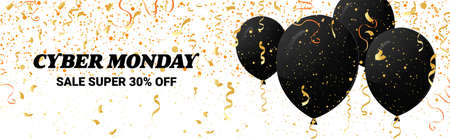 air balloons big sale cyber monday banner special offer promo marketing holiday shopping concept advertising campaign horizontal vector illustrationのイラスト素材