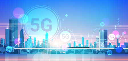 smart city 5G online communication network wireless systems connection concept fifth innovative...