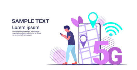 man using gps navigator on smartphone screen mobile app 5G online communication fifth innovative...