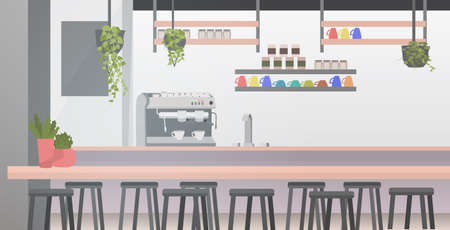 modern cafe interior empty no people restaurant with furniture horizontal vector illustrationのイラスト素材