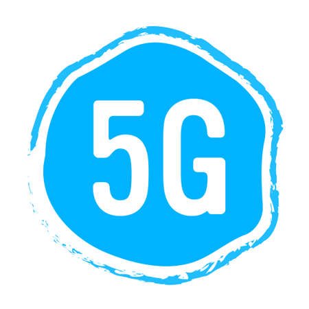 5G sticker online wireless system connection concept fifth innovative generation of high speed internet sign icon mobile telecommunications technology symbol vector illustrationのイラスト素材