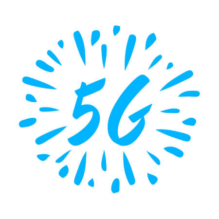 5G sticker online wireless system connection concept fifth innovative generation of high speed internet sign icon mobile telecommunications technology symbol vector illustrationのイラスト素材