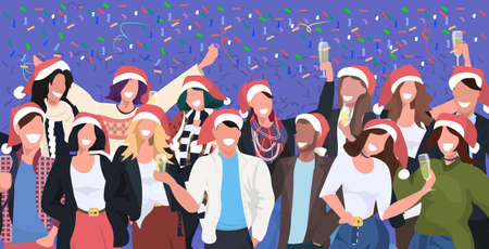 businesspeoplein santa hats having confetti corporate party mix race business people celebrating merry christmas happy new year winter holidays concept horizontal portrait vector illustrationのイラスト素材